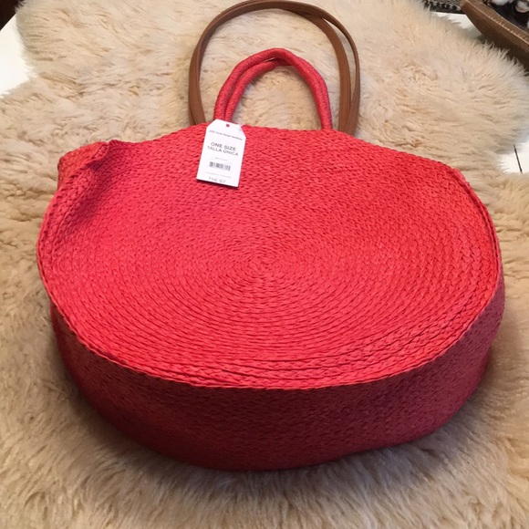 Time and Tru Handbags - Time And Tru Circle Straw Handbag Rust Red Color